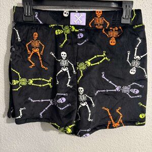 NEW Women Velour Lounge Pajama Shorts Black Skeleton Cozy Comfort Soft XS-L